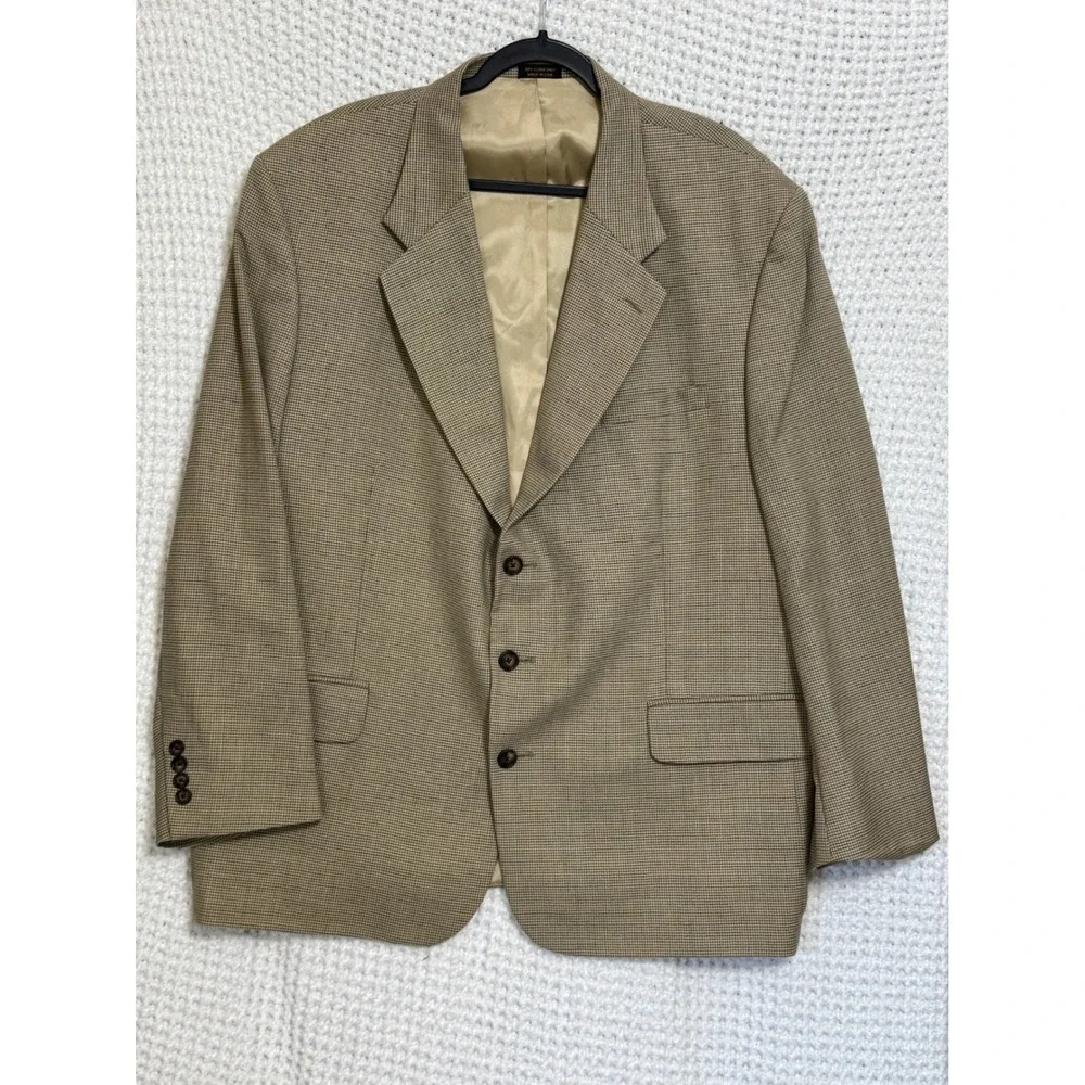 Eddie Bauer Men's 48R Wool Blend‎ Glen Plaid Blazer Sport Coat Tan Brown